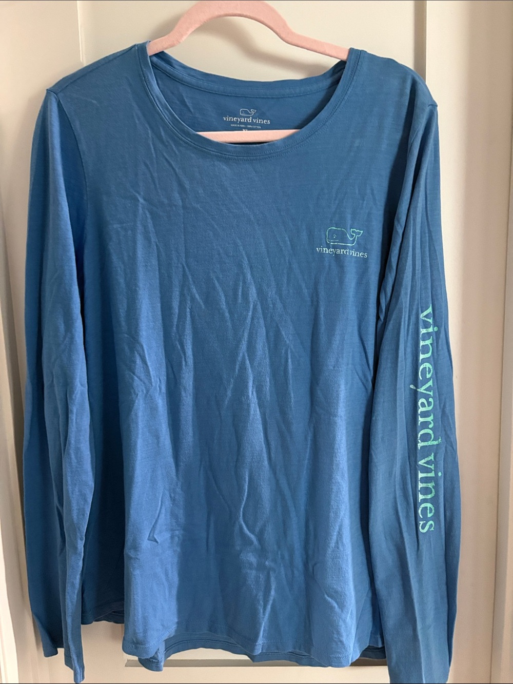 Vineyard Vines Blue Long Sleeve Tee with Mint Accents